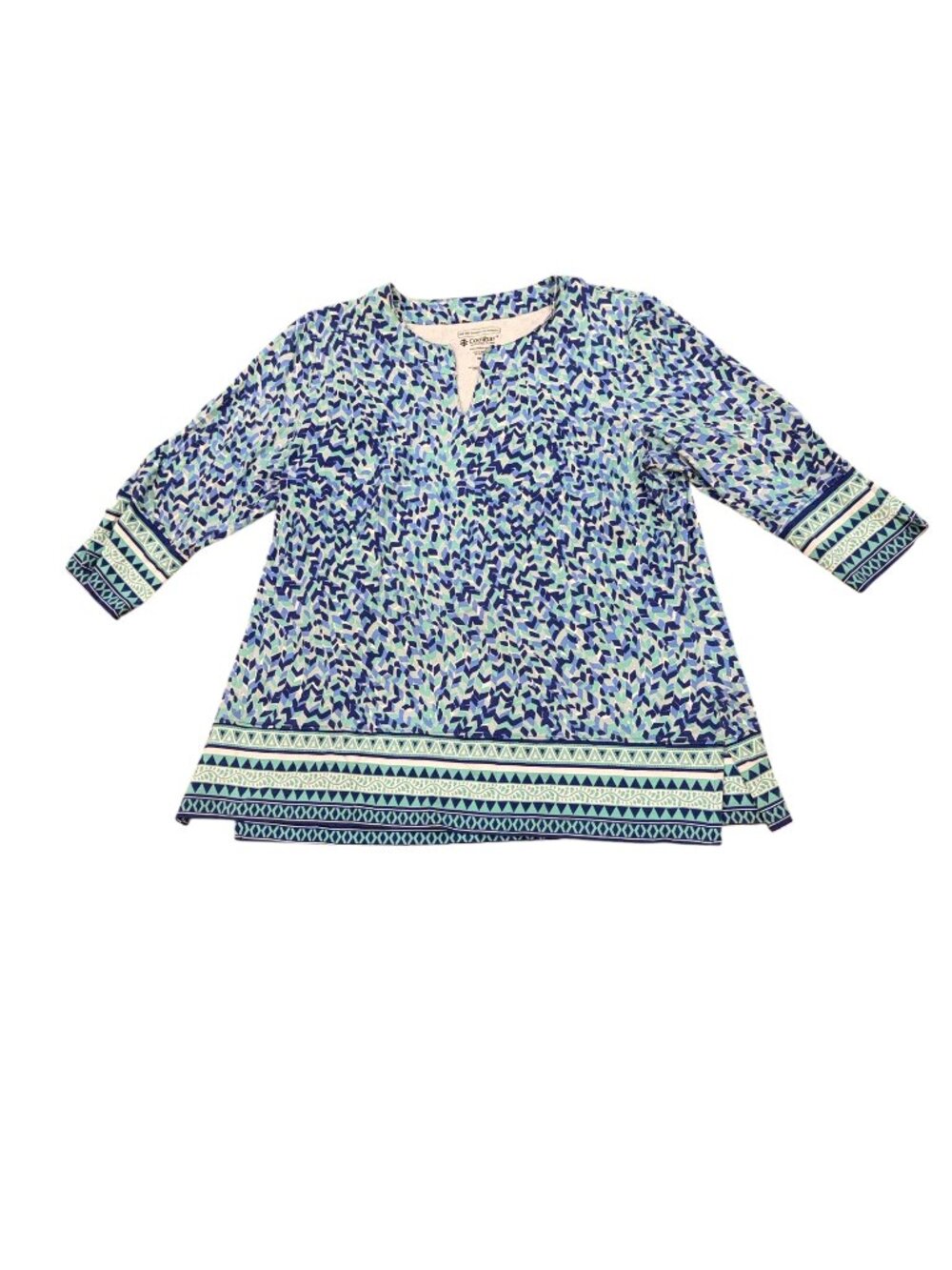 Coolibar UFP 50+ 3/4 Sleeve Tunic Shirt Top Blue White Boho Multicolor XL